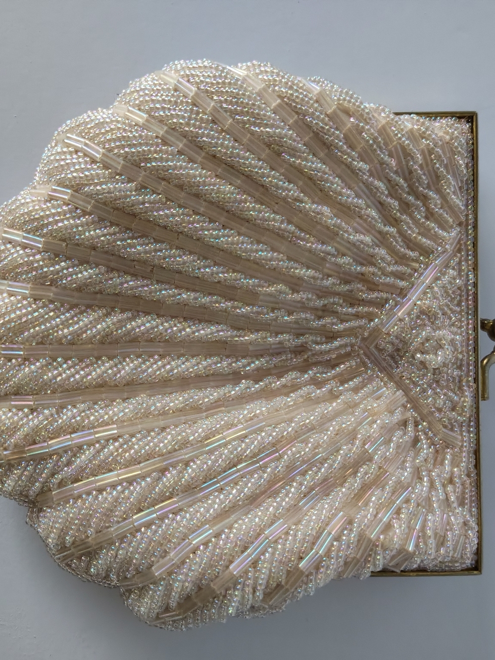 Vintage Magid Beaded Seashell Clutch Pearlescent Beaded Shell Bridal/ Prom